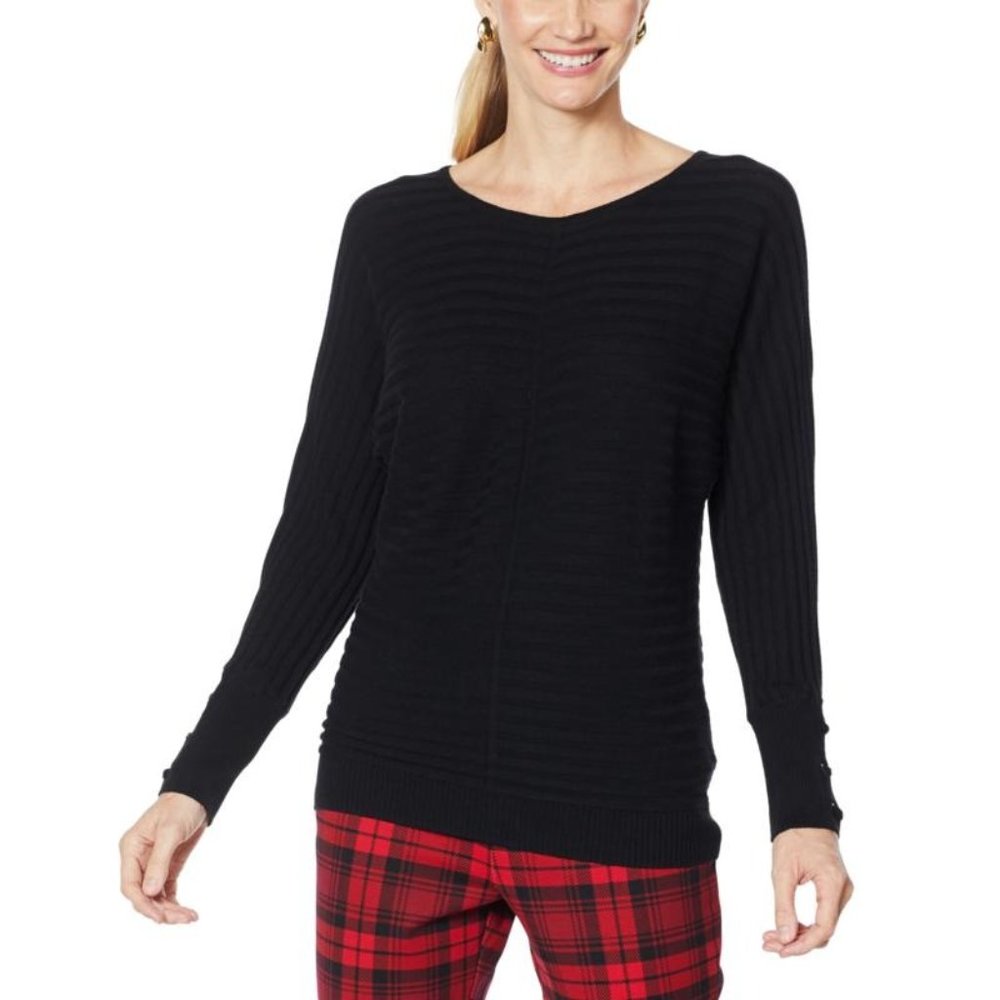 Iman Global Chic Women's Sweater Size Large Dolman-Sleeve Pullover Black NWOT